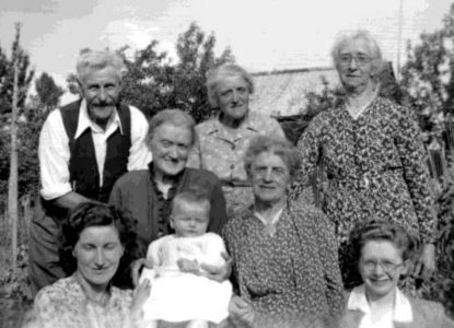 Top left diagonally to bottom right-Joe Edwards-Orpah Edwards-Emma Edwards-Ethel Gomm The two ladies top right are Ada And Carrie Proctor. Bottom left is Florrie Edwards with her daughter Lois. But where is her husband Arthur??